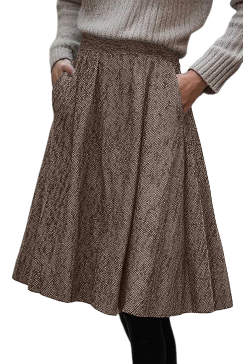 Detailed Pure Polyester Textured Pleated Midi Skirt