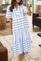 Southern Belle Striped Ricrac Trim Puff Sleeve Midi Dress