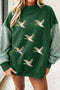 Sequin Mallard Graphic Plaid Sleeve Pullover Sweatshirt