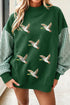Sequin Mallard Graphic Plaid Sleeve Pullover Sweatshirt