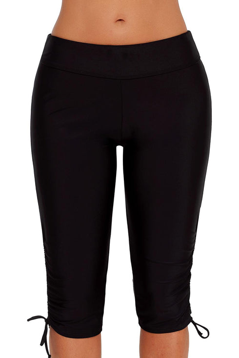 High Rise Ruched Side Tie Capri Leggings