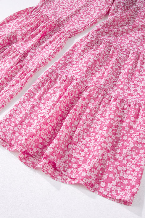 Floral Print Thin Strap Smocked Bodice Wide Leg Jumpsuit