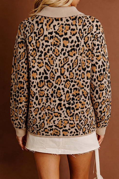 Leopard Print Button Up Long Sleeve Viscose Blend Cardigan