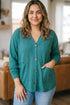V Neck Waffle Textured Button Front Tunic Long Sleeve Jacket