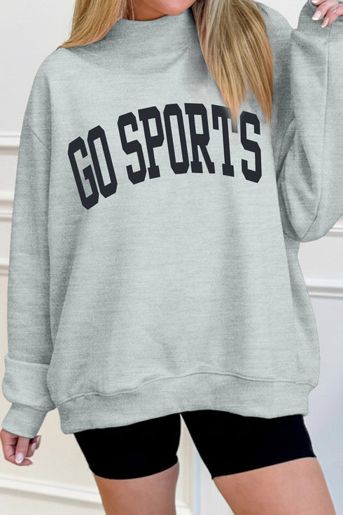 Bold Athletic Letter Graphic Mock Neck Sweatshirt
