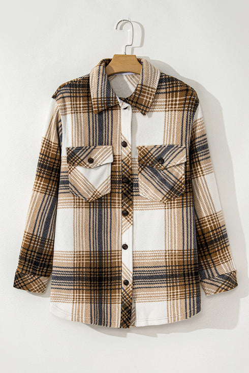 Casual Plaid Print Flap Pocket Button Up Shacket