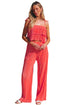 Solid Ruffle Tiered Cami Pleated Wide Leg Pant Sets