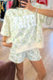 Floral Print Faith Graphic Short Sleeve Top Loose Set