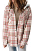 Distressed Plaid Flap Pocket Hooded Raw Hem Shacket