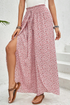 Bohemian Print Smocked High Waist Wide Leg Slit Pants