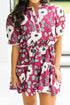 Puff Sleeve Belted A Line Mini Floral Dress