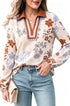 All Over Floral Print V Neck Long Sleeve Blouse