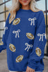 Sequin Rugby Bow Corded Rib Drop Shoulder Sweatshirt