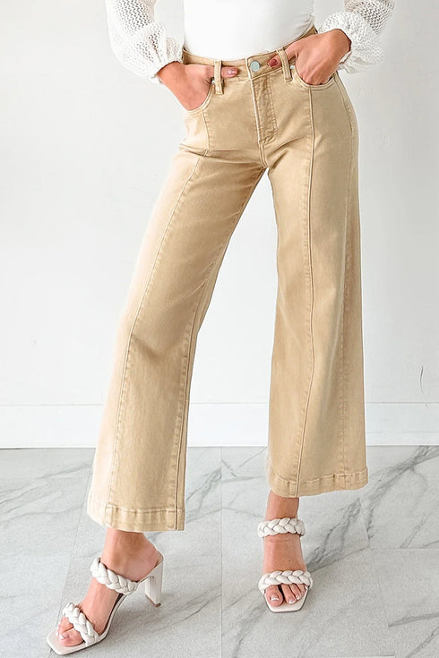 Casual Center Seam Wide Leg Cropped Jeans