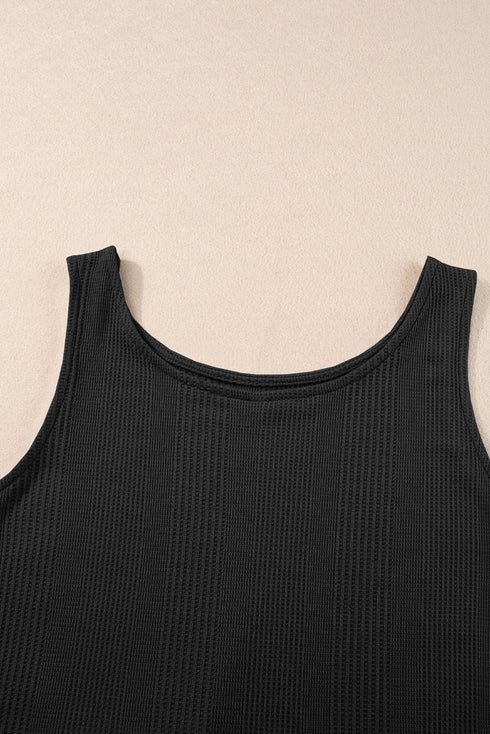 Textured Ribbed Ruffle Tank Top Wide Leg Pant Set