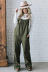 Pure Polyester Button Adjustable Straps Corduroy Jumpsuit