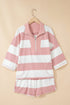 Striped Half Zip Bracelet Sleeve Seam Detail Short Set