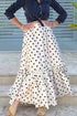 Vintage Polka Dot Print Ruffled Slit Maxi Skirt