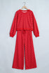 Polka Dot Drawstring Wide Leg Long Sleeve Pant Set