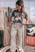 Western Print Zebra Pattern Elastic Waist Pocket Full Length Pants