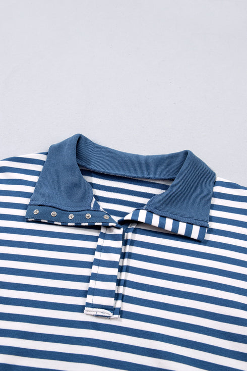 Striped Trim Raw Seam Split Hem Loose Pullover Sweatshirt