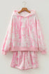 Abstract Print Loose Hoodie Slim Shorts 2Pcs Short Set