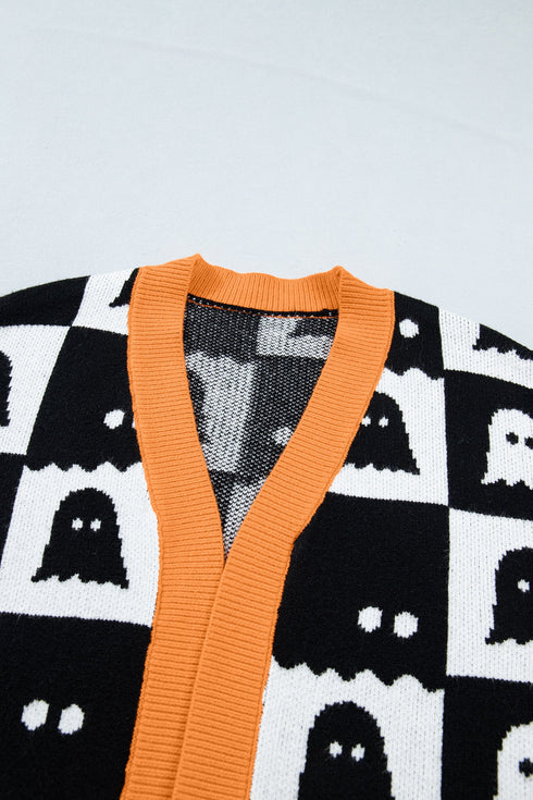 Geometric Ghost Print Drop Shoulder Knit Cardigan