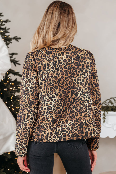 Exclusive All Over Leopard Print Quilted Tie Front Jacket