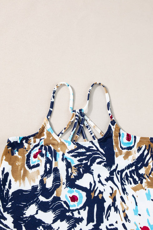 Abstract Feather Print Scoop Neck Tank Top