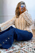 Wavy Hollow Out Knit Cotton Pullover Long Sleeve Sweater