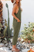 Exclusive Textured Ribbed Sleeveless V Neck Pocketed Jumpsuit
