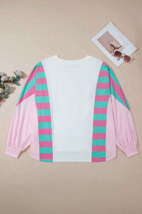 Striped V Neck Shift Long Sleeve Top