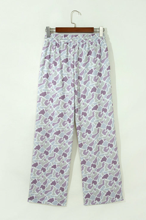 Camo Print Drawstring Waist Loose Fit Full Length Pants