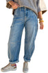 Casual Washed Cuffed Barrel Leg Jeans