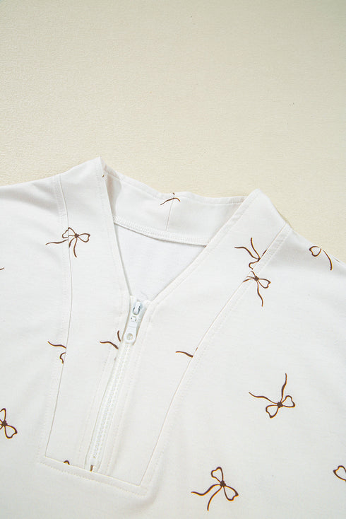 Bow Print Half Zip Tank Matching Short Sets