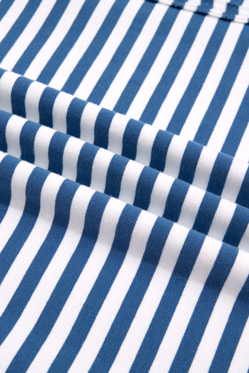 Striped Trim Raw Seam Split Hem Loose Pullover Sweatshirt