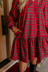 Plaid Long Sleeve Shift Silhouette Decoration Mini Dress