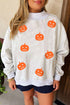 Pumpkin Face Print Mock Neck Pullover Sweatshirt
