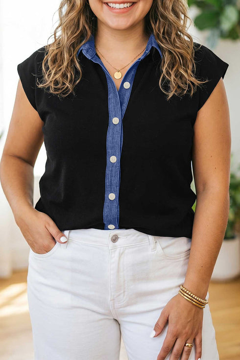 Sleeveless Patchwork V Neck Tunic Silhouette Cardigan