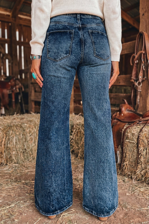 Cotton Polyester Denim Acid Pocket Flare Jeans
