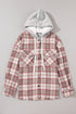 Distressed Plaid Flap Pocket Hooded Raw Hem Shacket