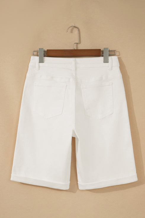 Rolled Cuff Stretch Bermuda Denim Shorts