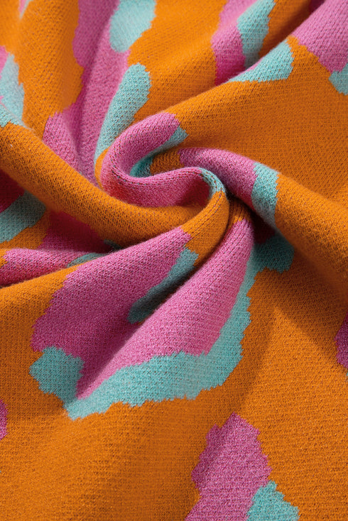 Abstract Animal Print Crew Neck Knit Sweater