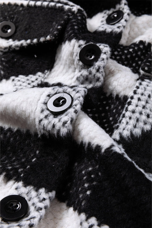 Modern Textured Plaid Print Flap Pocket Shacket