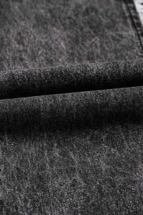 Washed Frayed Exposed Seam Wide Leg Denim Overall Jumpsuit