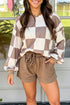 Checkerboard Plaid Long Sleeve Coordinated Two Piece Short Set