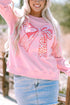 Leopard Print Bow Graphic Crew Neck Pullover Sweatshirt