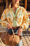 Floral Print V Neck Long Sleeve Blouse