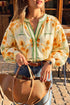 Floral Print V Neck Long Sleeve Blouse