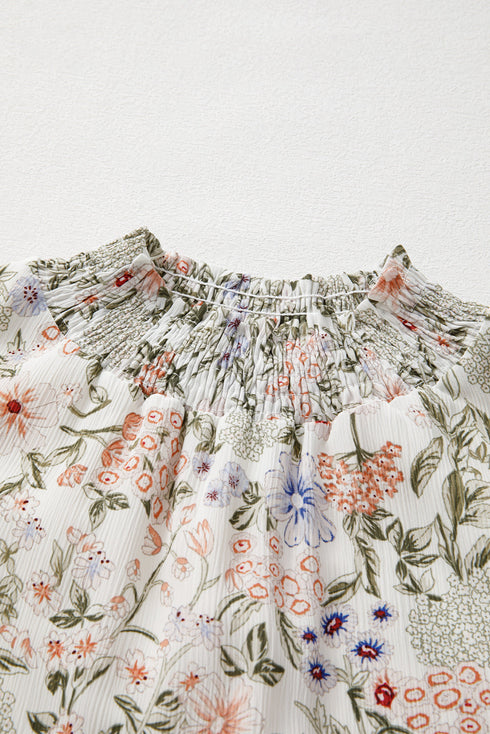 Floral Print Tie Frilled Shir Mock Neck Mini Dress